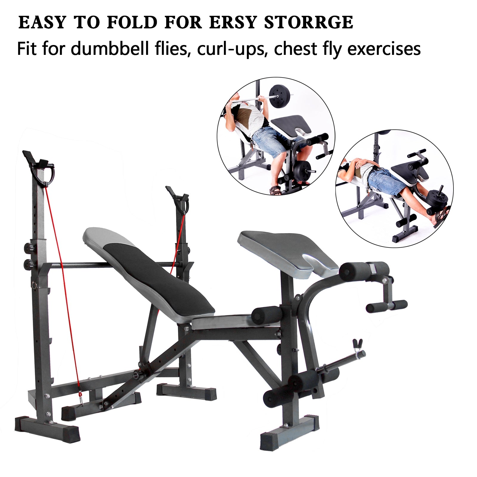 Full Body Workout Adjustable Weight Bench Folding Bench Press W/Barbell Rack