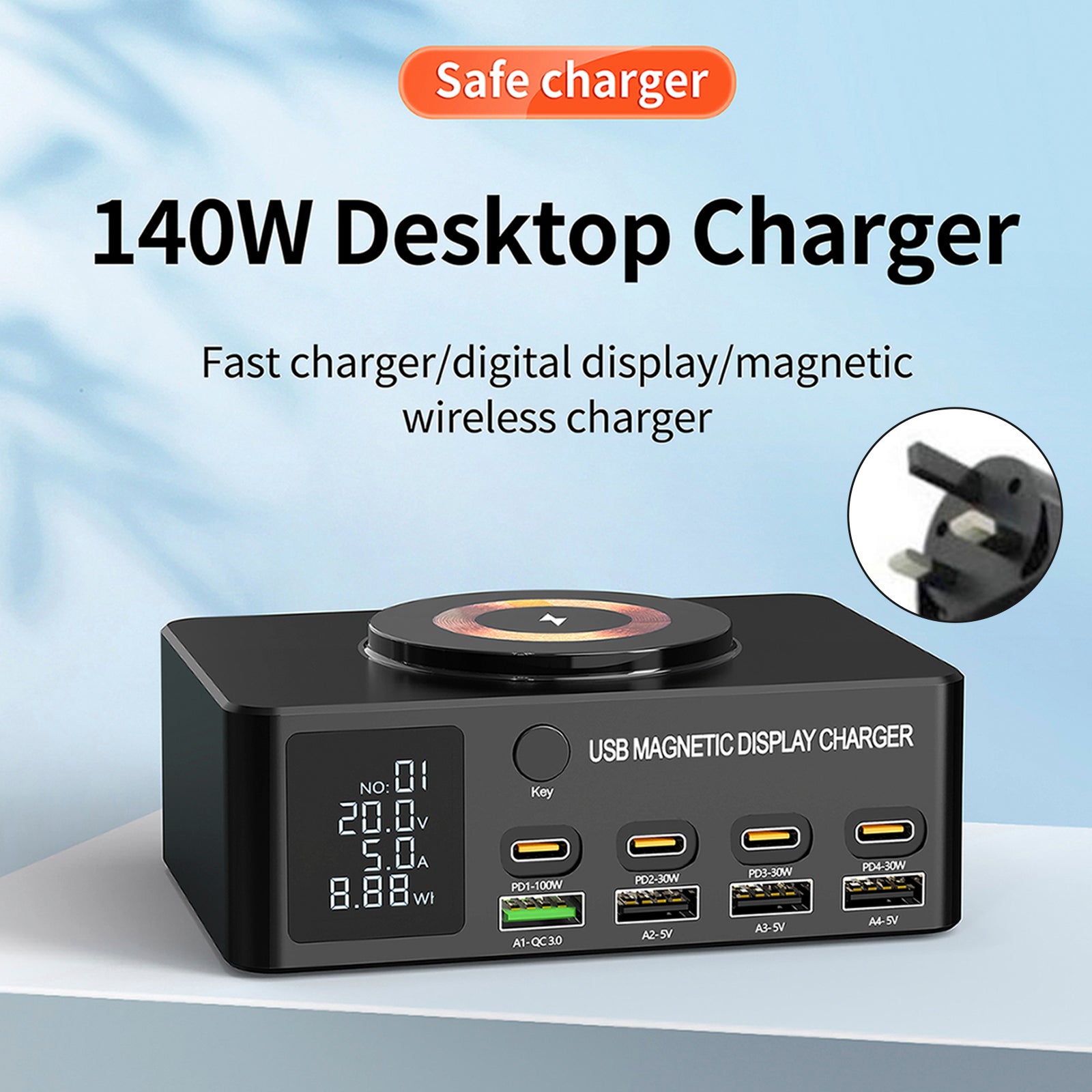 140W Fast Charging Charger Intelligent PD100W Notebook Multi-Port USB Charger UK