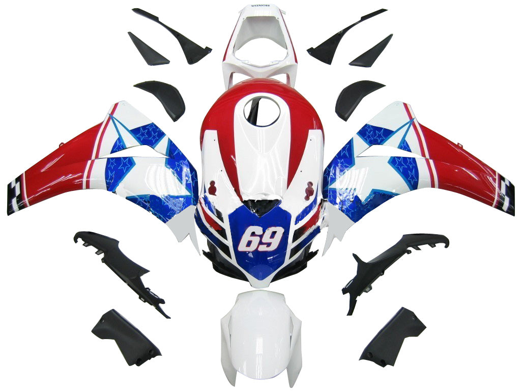 2008-2011 Honda CBR 1000 RR Red White Blue Star Racing Fairings Generic