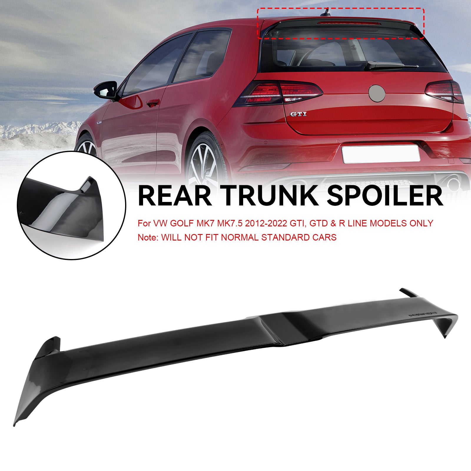 Oettinger Style Gloss Roof Boot Spoiler Fit VW Golf R GTD GTI MK7 MK7.5