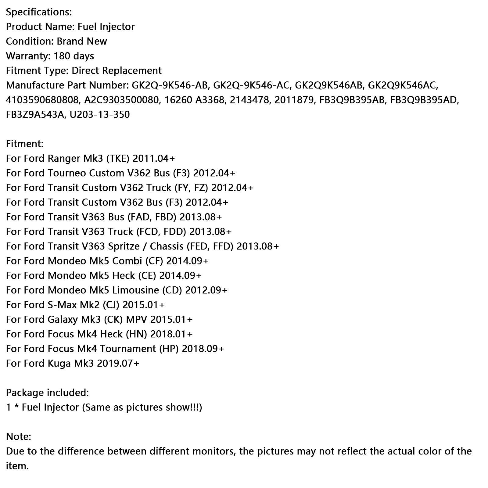 2015.01+ Ford Galaxy MK3 (CK) MPV 1pcs Injector paliva GK2Q-9K546-AC 2143478 GK2Q9K546AB FB3Z9A543A