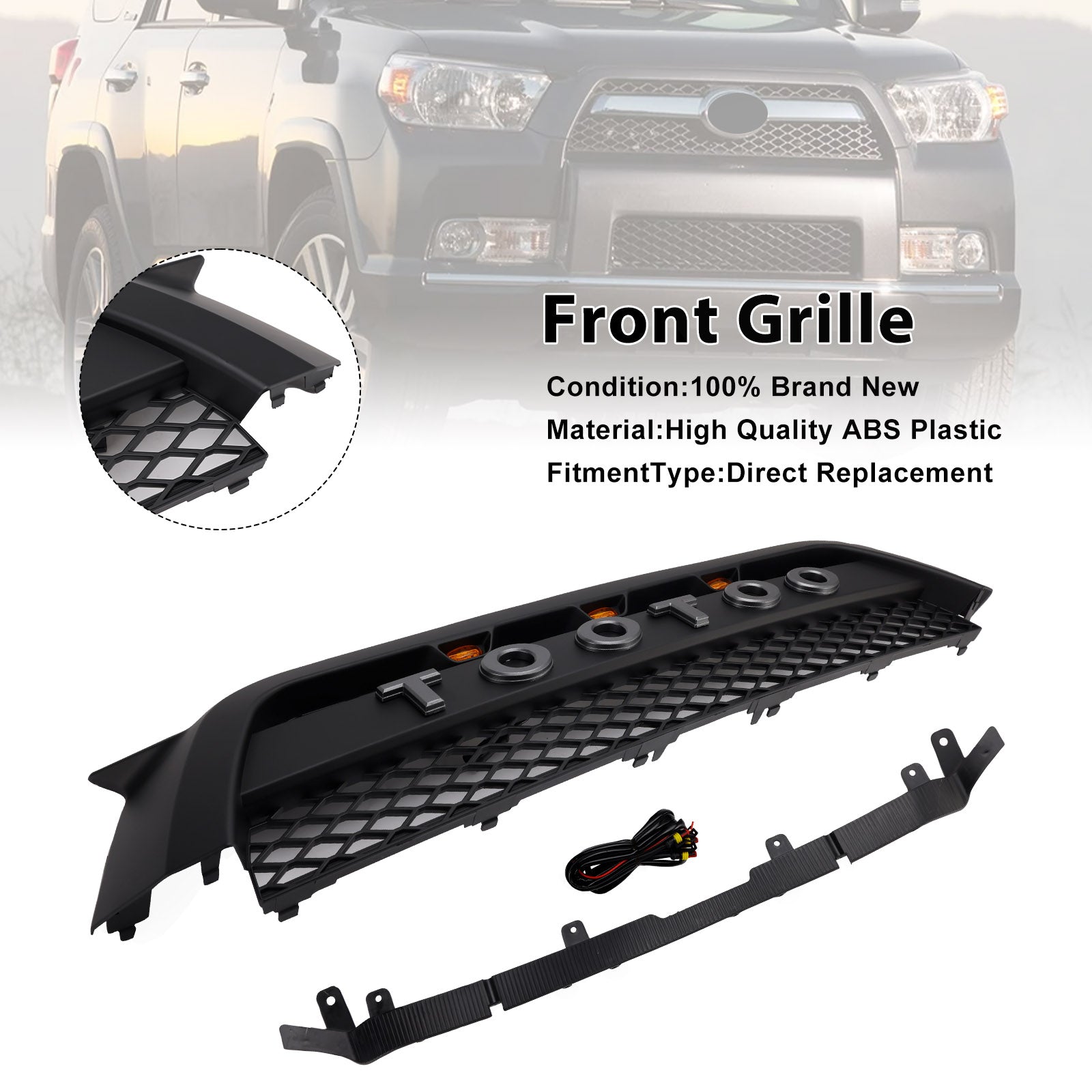 TRD Pro Style Front Bumper Grill Grille Fit Toyota 4Runner 2010-2013 Matte Black