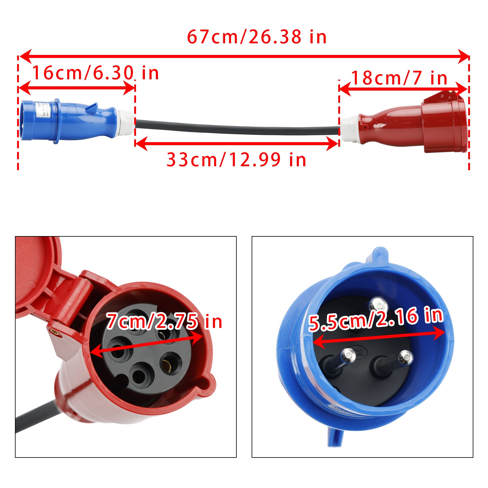 CEE Socket Coupling Plug Recessed Socket Phase Inverter 32A 3 Phase to Single