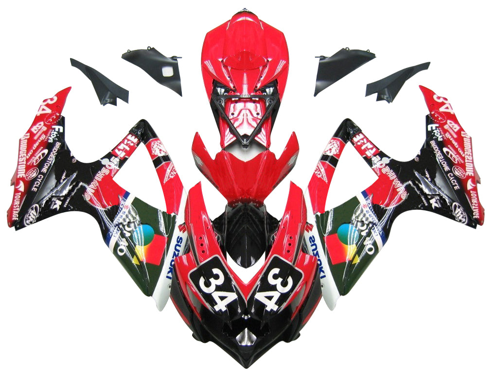 2008-2010 Suzuki GSXR 600 750 Red Black No.34 Suzuki Racing Fairings Generic