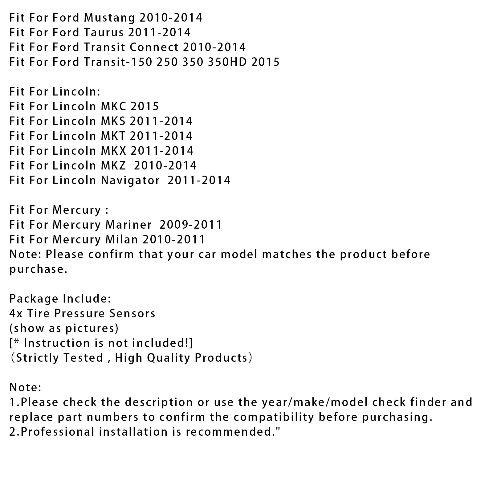 4x senzor tlaku TPMS pre Ford Focus Fiesta C-Max Transit DE8T1A180AA