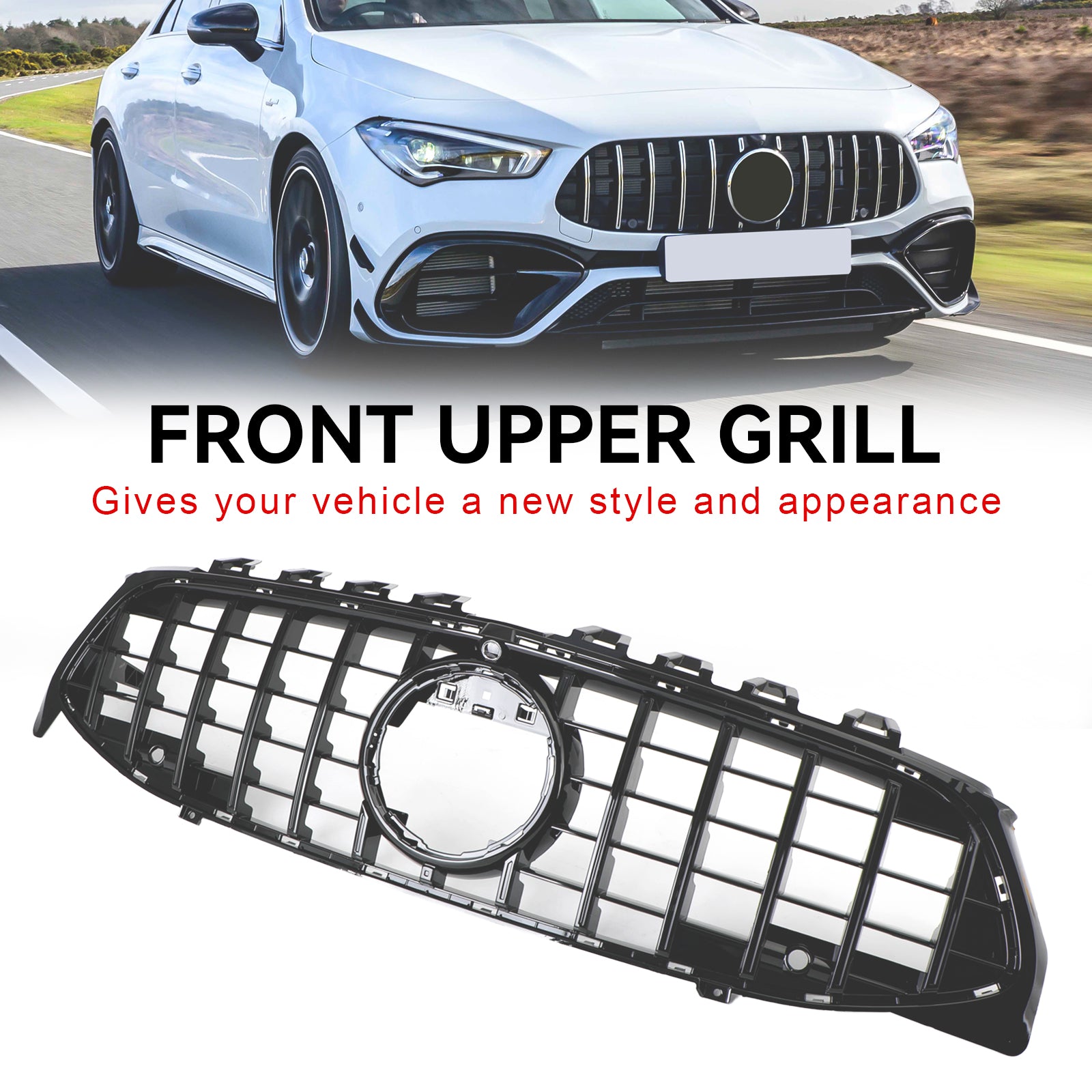 Svart frontstøtfangergitter Grill Passer til Mercedes CLA Class W118 C118 2020-2023 GTR