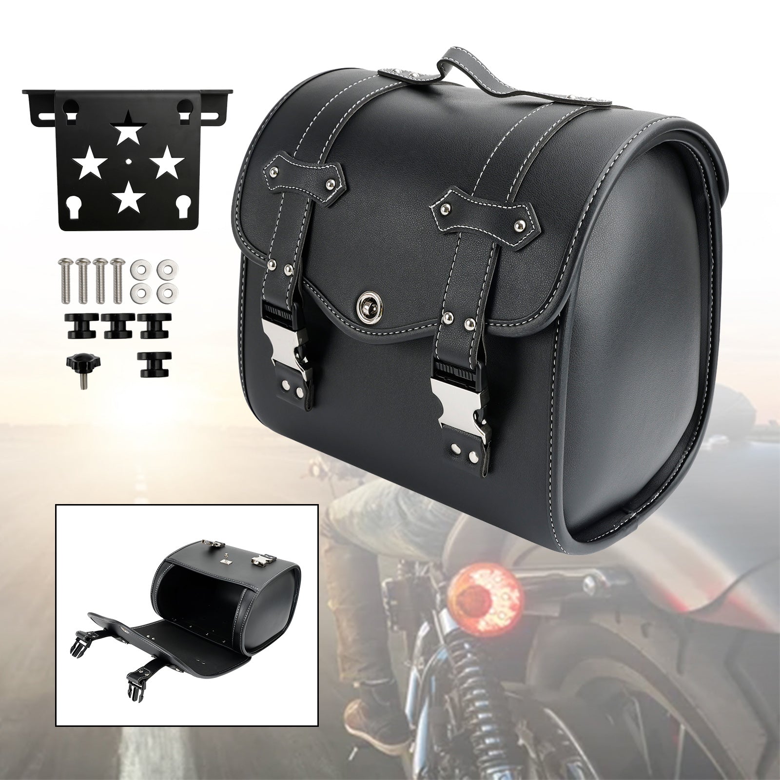 Saddlebag & Brcket Kit Side Storage Universal Quick Release Black For Motor