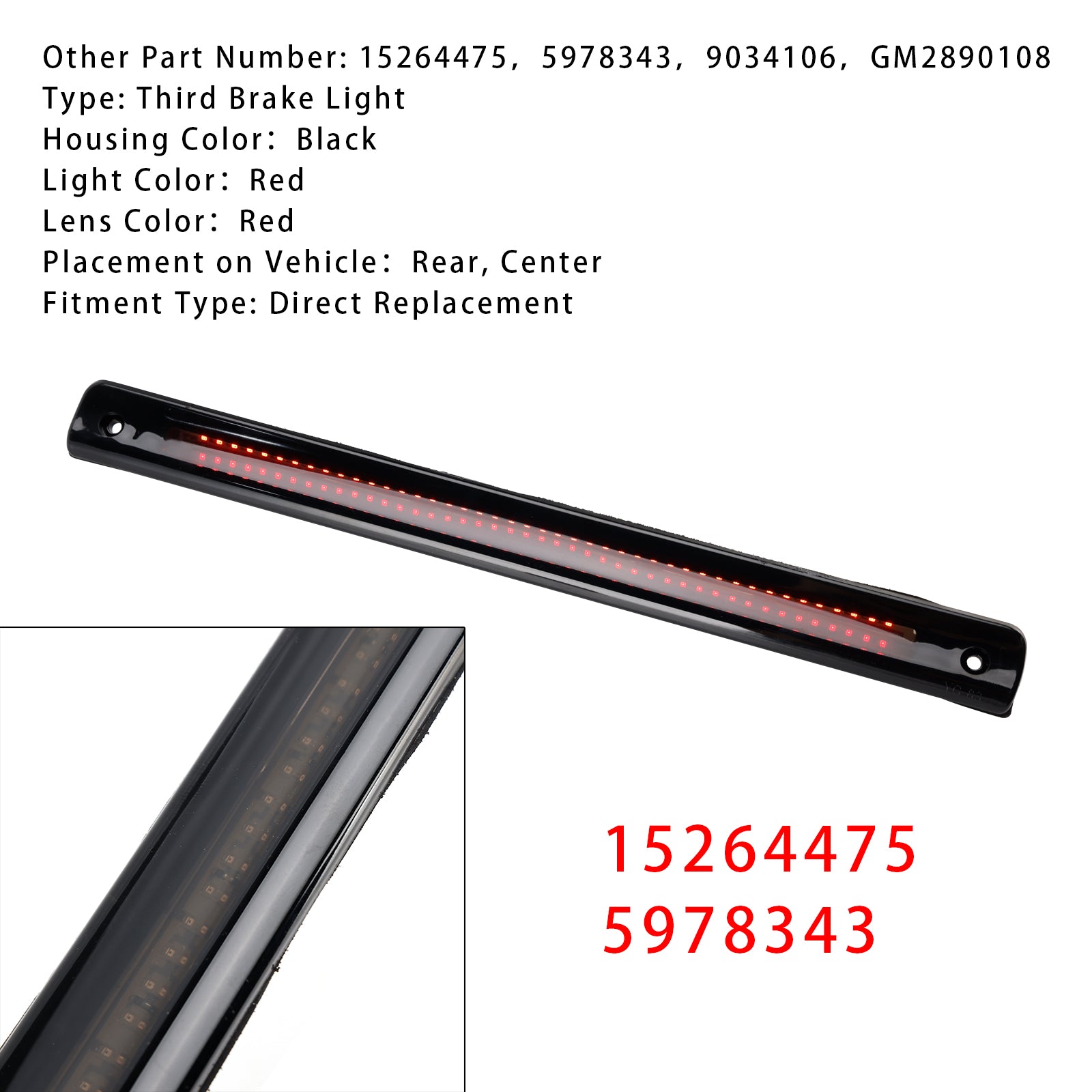 3rd Brake Light Rear 15264475 For Buick Chevy Oldsmobile Pontiac Saturn Van