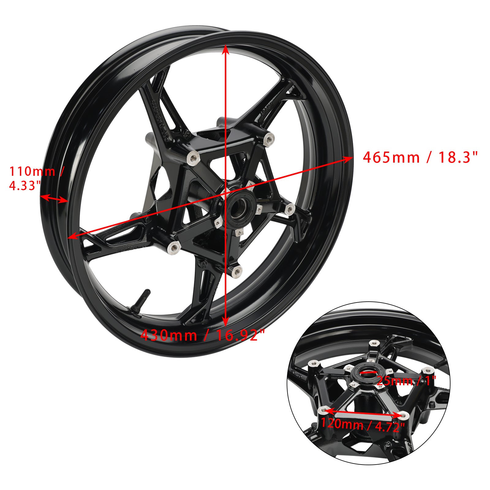 Jante de roue avant noire brillante pour BMW S1000R/ RR/ XR K63/ K67/ K69 2019-2023