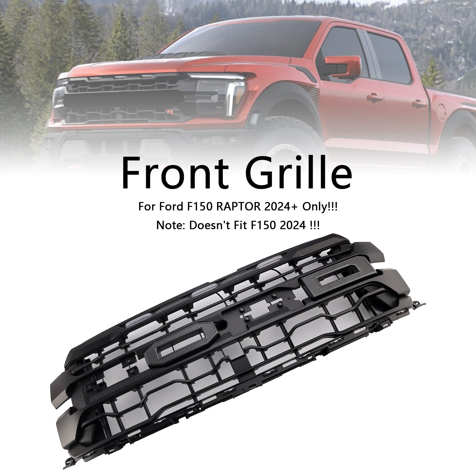 Black Front Bumper Grille Grill Fit Ford F150 RAPTOR 2024+ Only