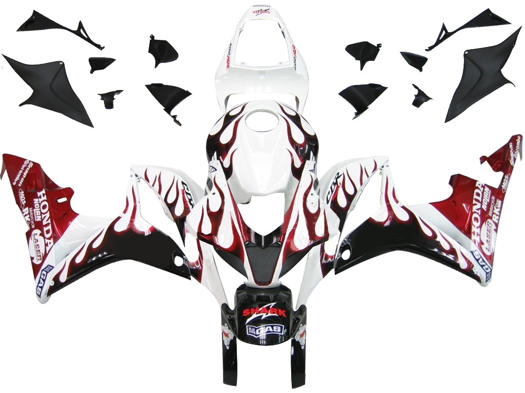 2007-2008 Honda CBR 600 RR White Black & Red Flame CBR Racing Fairings Generic