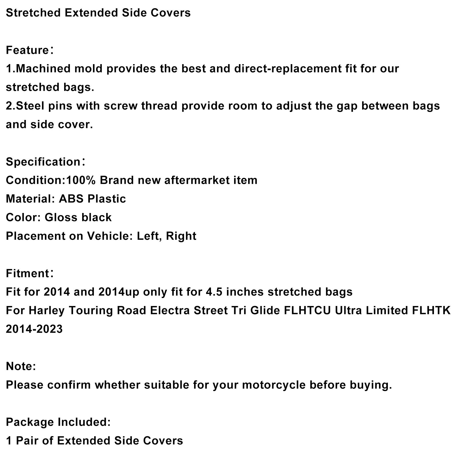 Roztiahnuté predĺžené bočné obaly nastavené na Touring Road Glide King 2014-2022