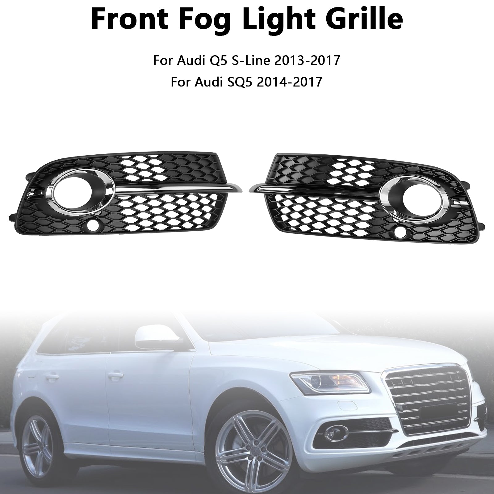 Calandre de phare antibrouillard pour pare-choc avant, compatible avec Audi Q5 s-line SQ5 2013 – 2017, noir chromé