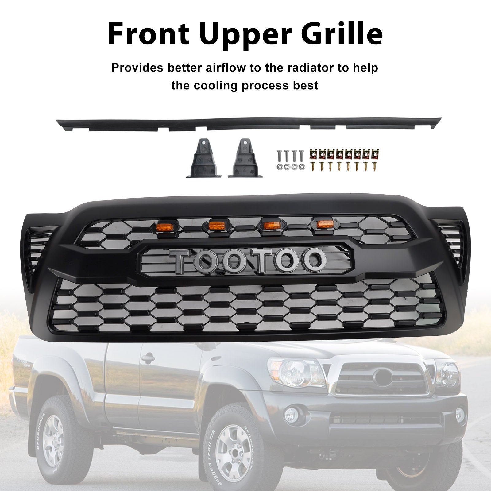 Matte Black Front Bumper Grille Grill Fit Toyota Tacoma 2005-2011 W/LED