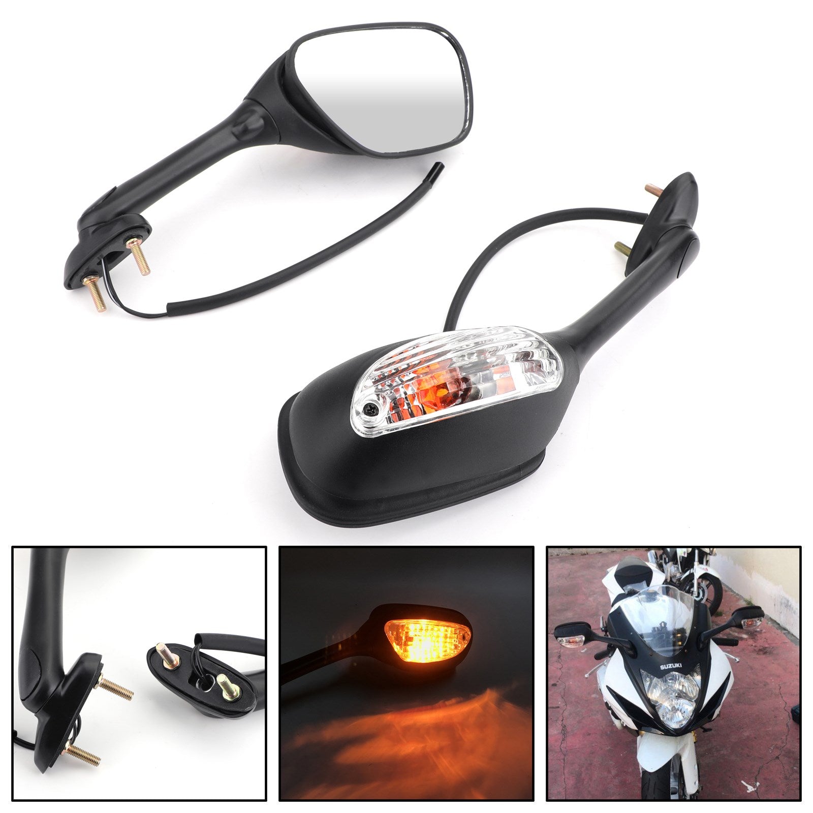 Rearview Mirrors w/Turn Signals For Suzuki GSXR600 GSX-R750 GSXR1000 2002-2015