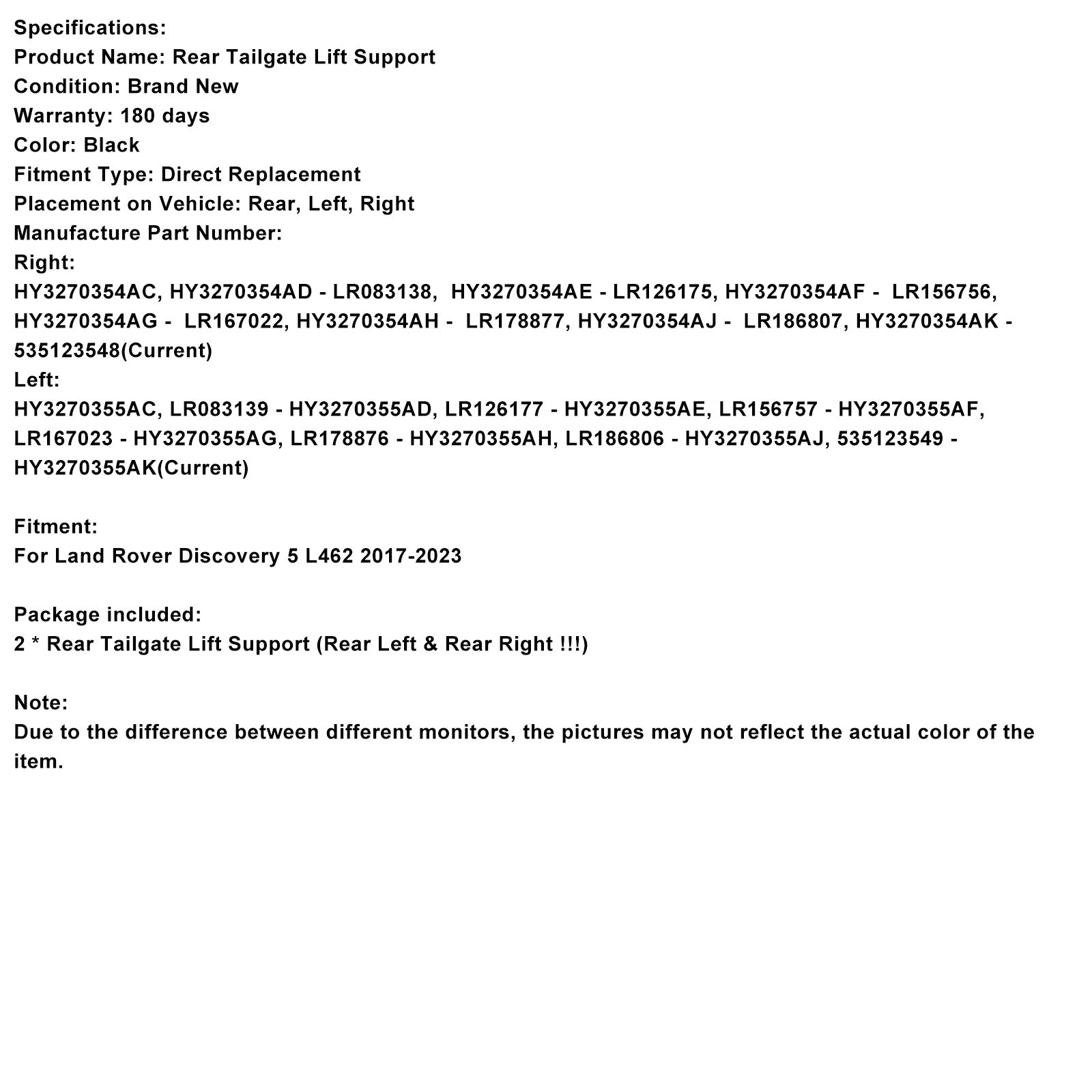 2017-2023 Land Rover Discovery 5 2PCS Rear Electric Tailgate Gas Strut 535123549 HY3270355AD