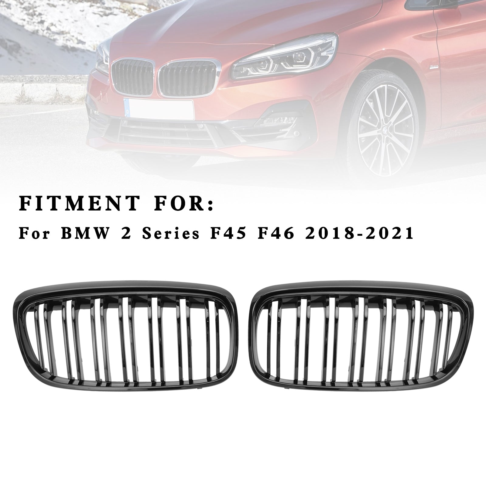 2018-2021 BMW 2 Series F45 F46 Gloss Black Front Kidney Grill Grille 2PCS