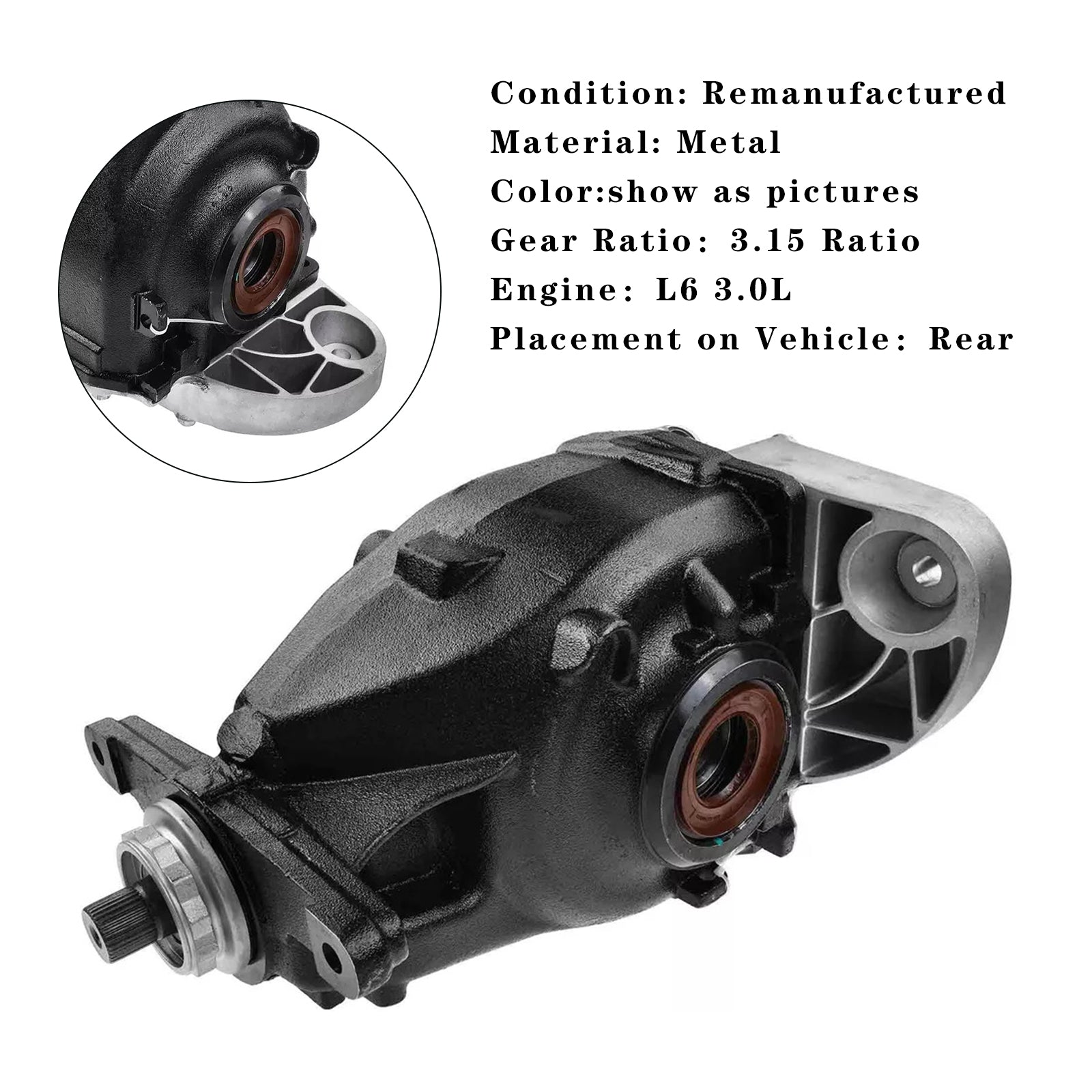 2011 2012 2013 BMW E70 X5 L6 3.0L essieu de support différentiel arrière rapport 3.15 33107590911 33107590912
