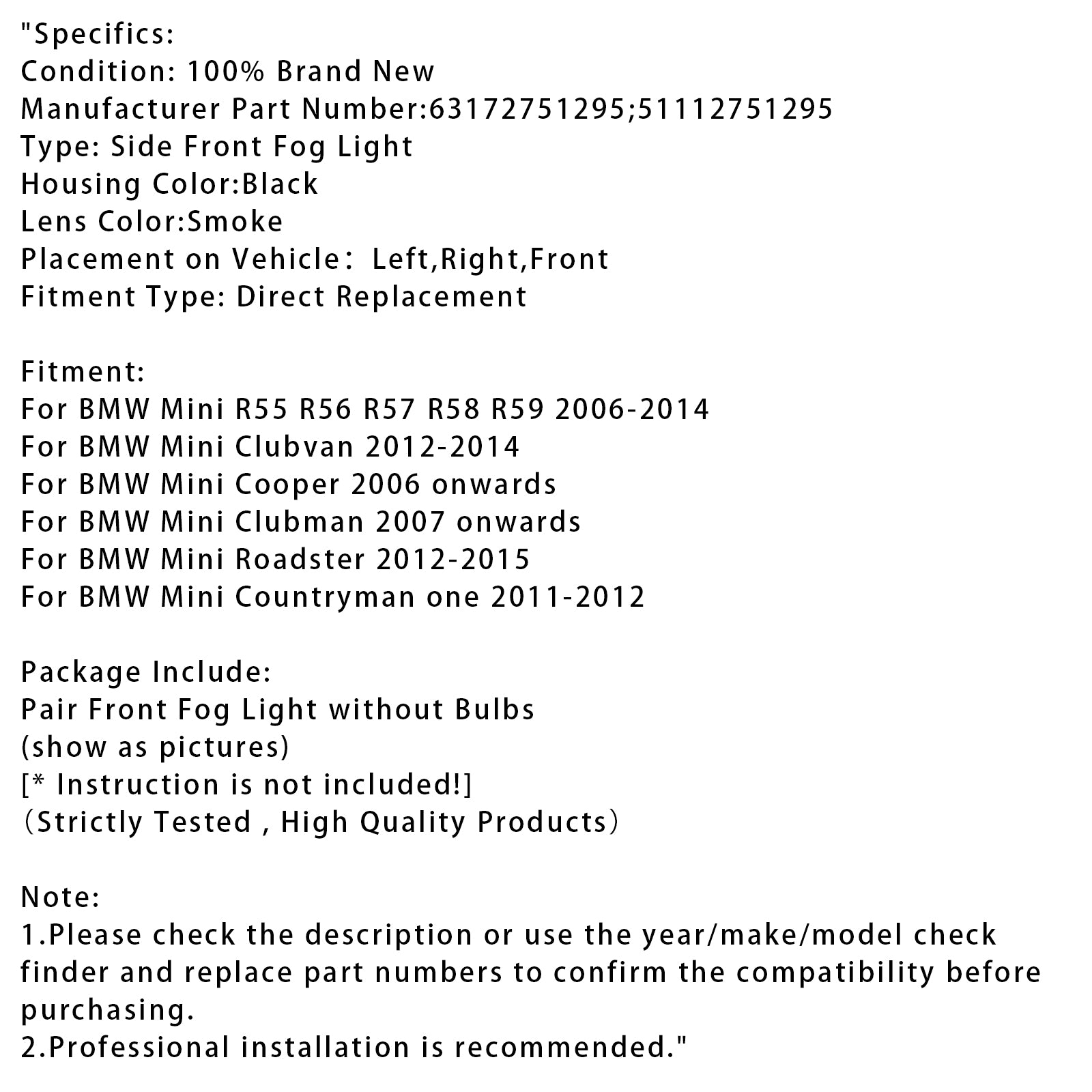 Paire de voyou du pare-chocs avant pour Mini R55 R56 R58 R59 R60 63172751295 LEP