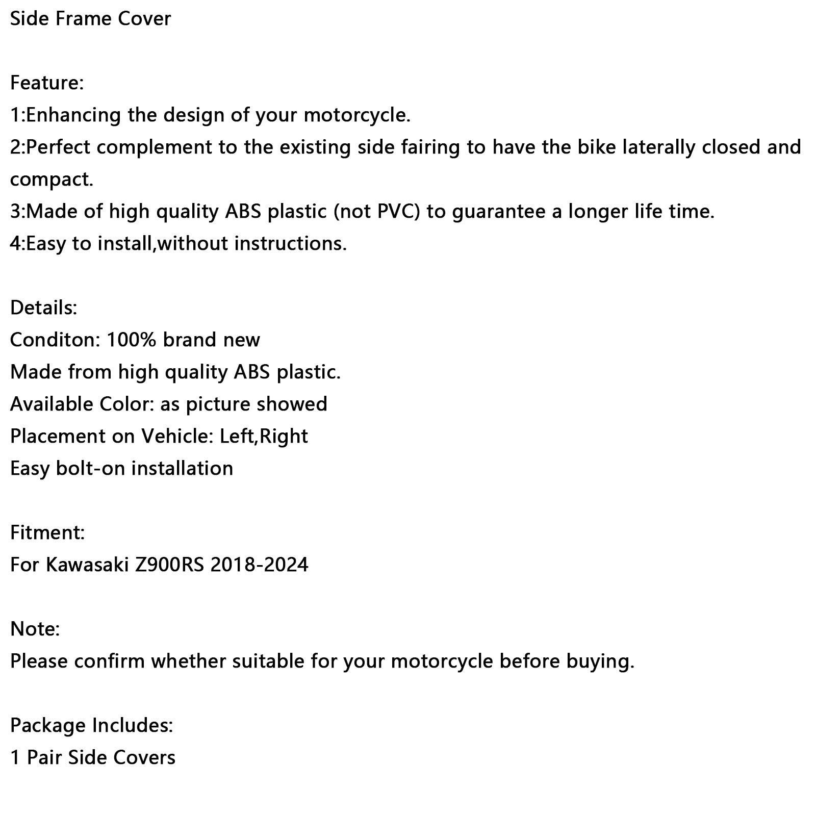 2018-2024 Kawasaki Z900RS zijframepaneelbeschermer stroomlijnkapafdekking chroom