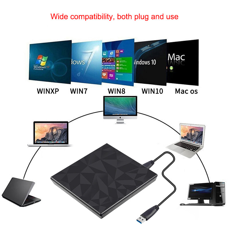 Unidad de CD y DVD externa delgada, grabadora de cara grande Usb3.0 para Mac, portátil y PC