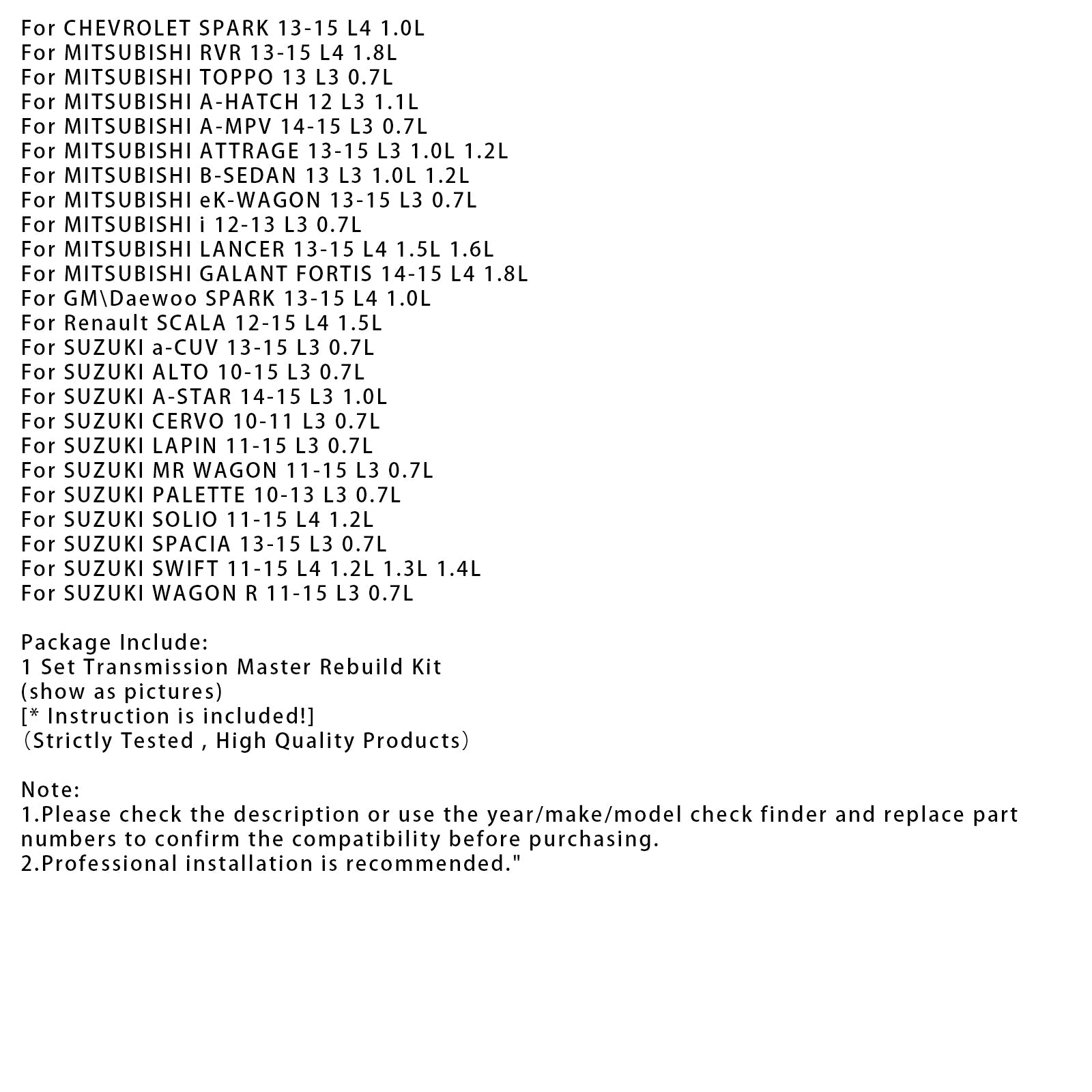 2011-2015 SUZUKI SWIFT L4 1.2L 1.3L 1.4L Transmissie Master Revisie Kit & Katrolset met riem JF015E RE0F11A