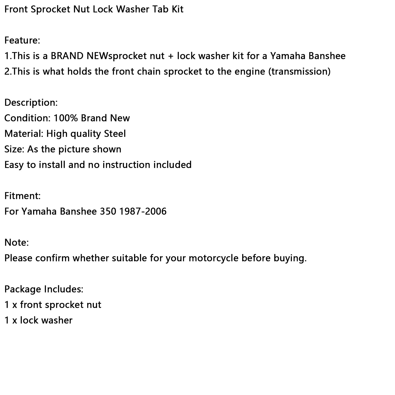 1987-2006 Yamaha Banshee 350 YFZ350 Chaîne à pignon avant de pignon de pignon