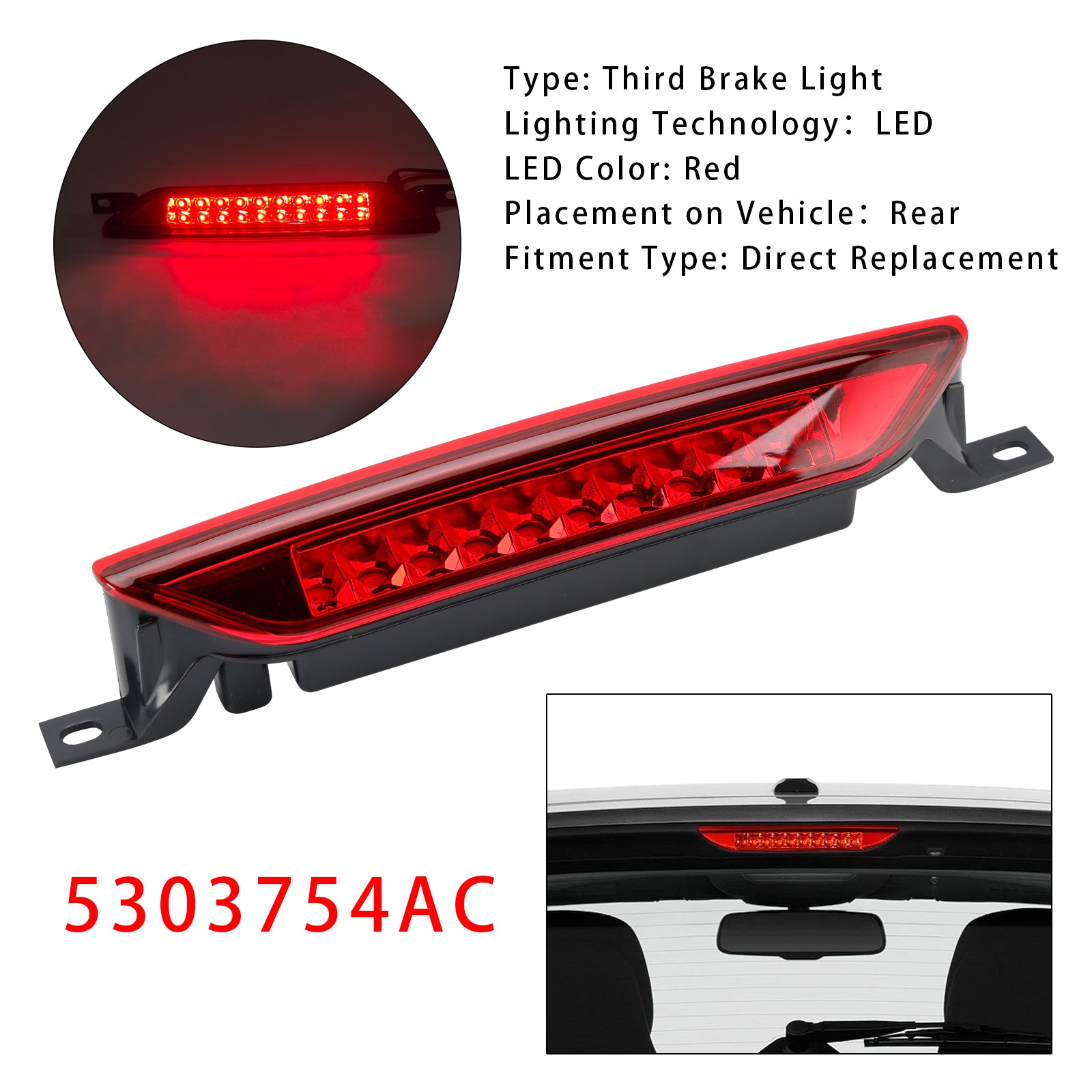 Rear High Mount Third Brake Light Lamp 5303754AC For Dodge Caliber 2007-2012