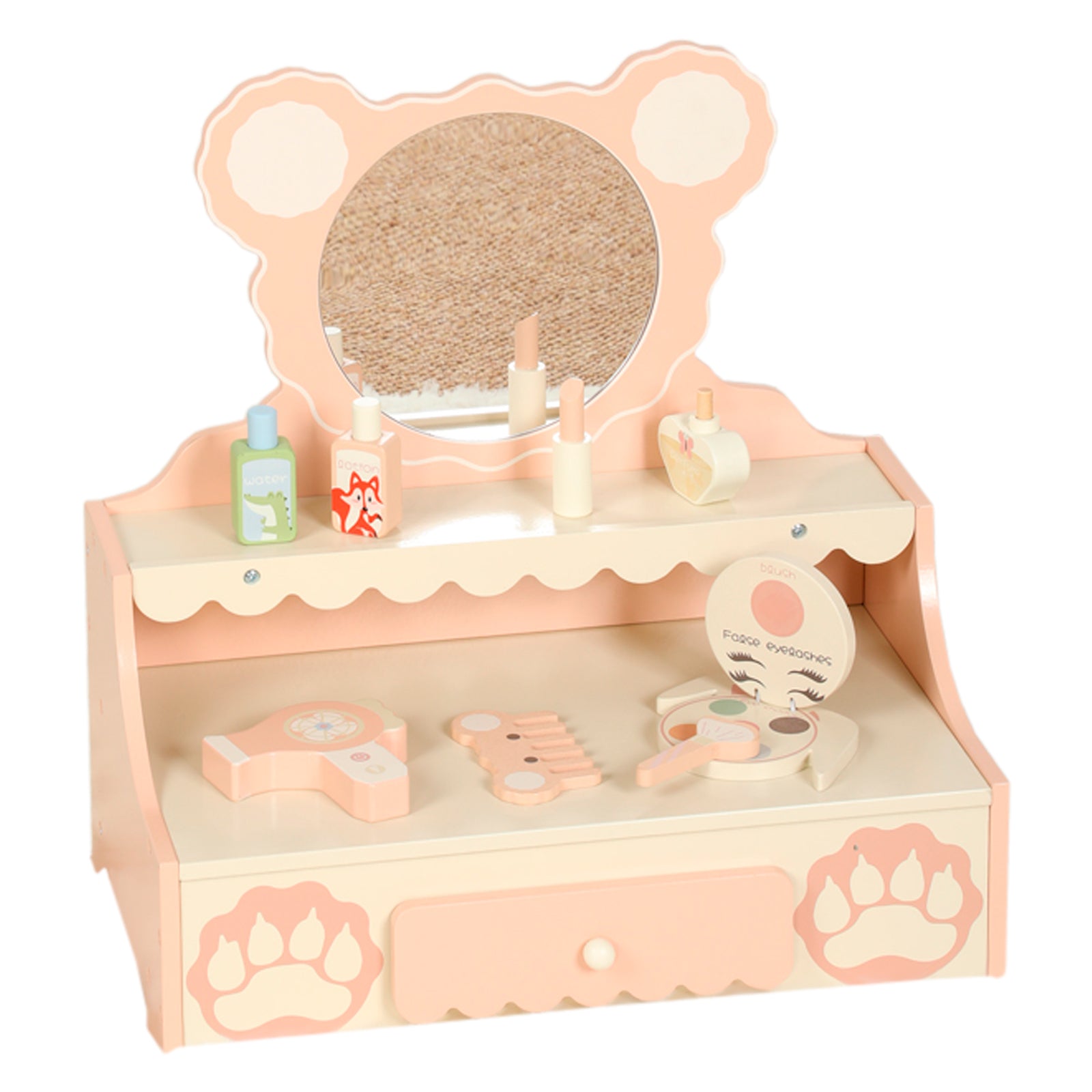 Vanité de princesse pour enfants de 3 ans et plus, bureau de jeu de simulation avec 8 accessoires de maquillage, ensemble de vanité pour enfants avec tiroir de rangement, table de maquillage pour petites filles avec miroir