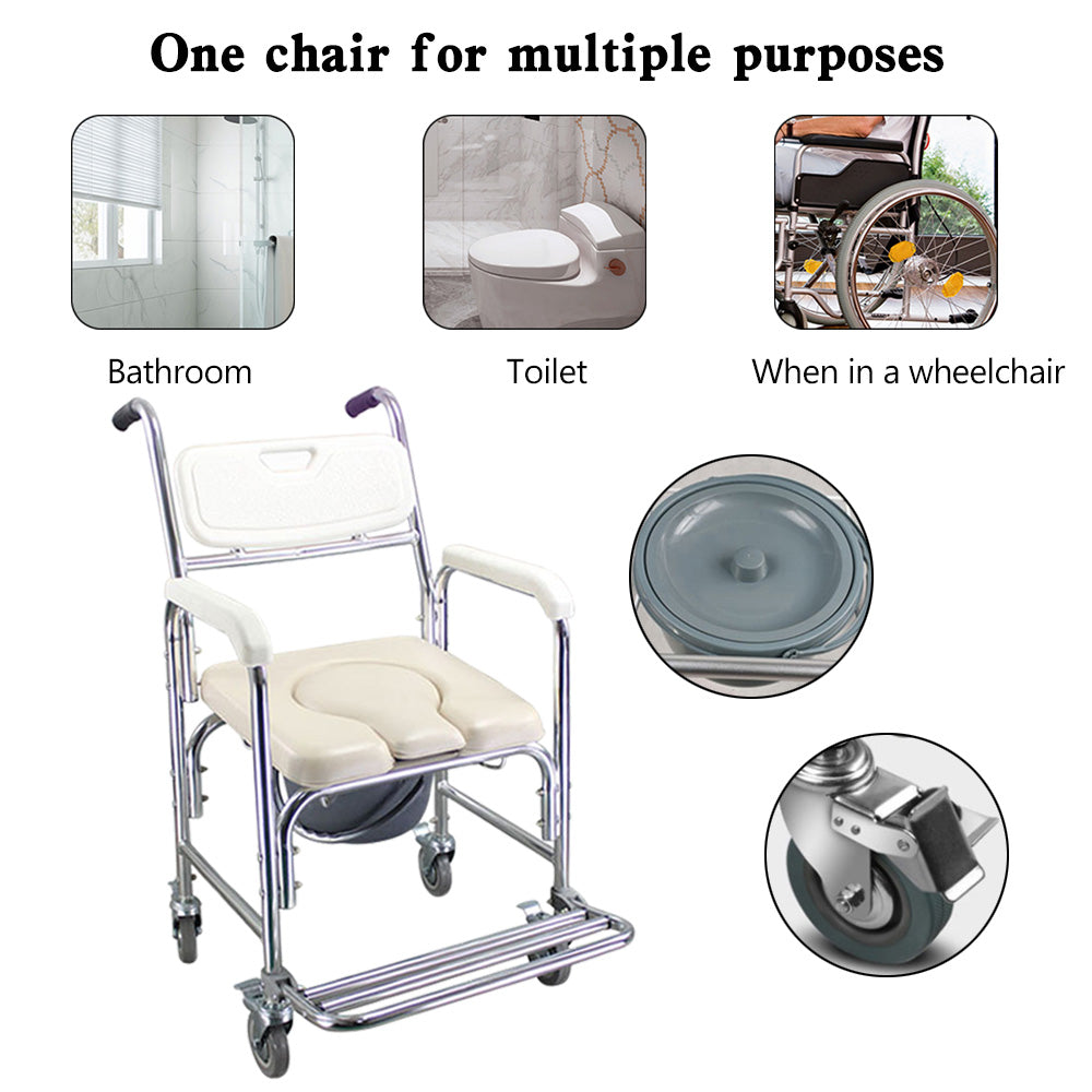 Fauteuil roulant de chaise de douche de Commode de toilette mobile à roues multifonctions pour personnes âgées