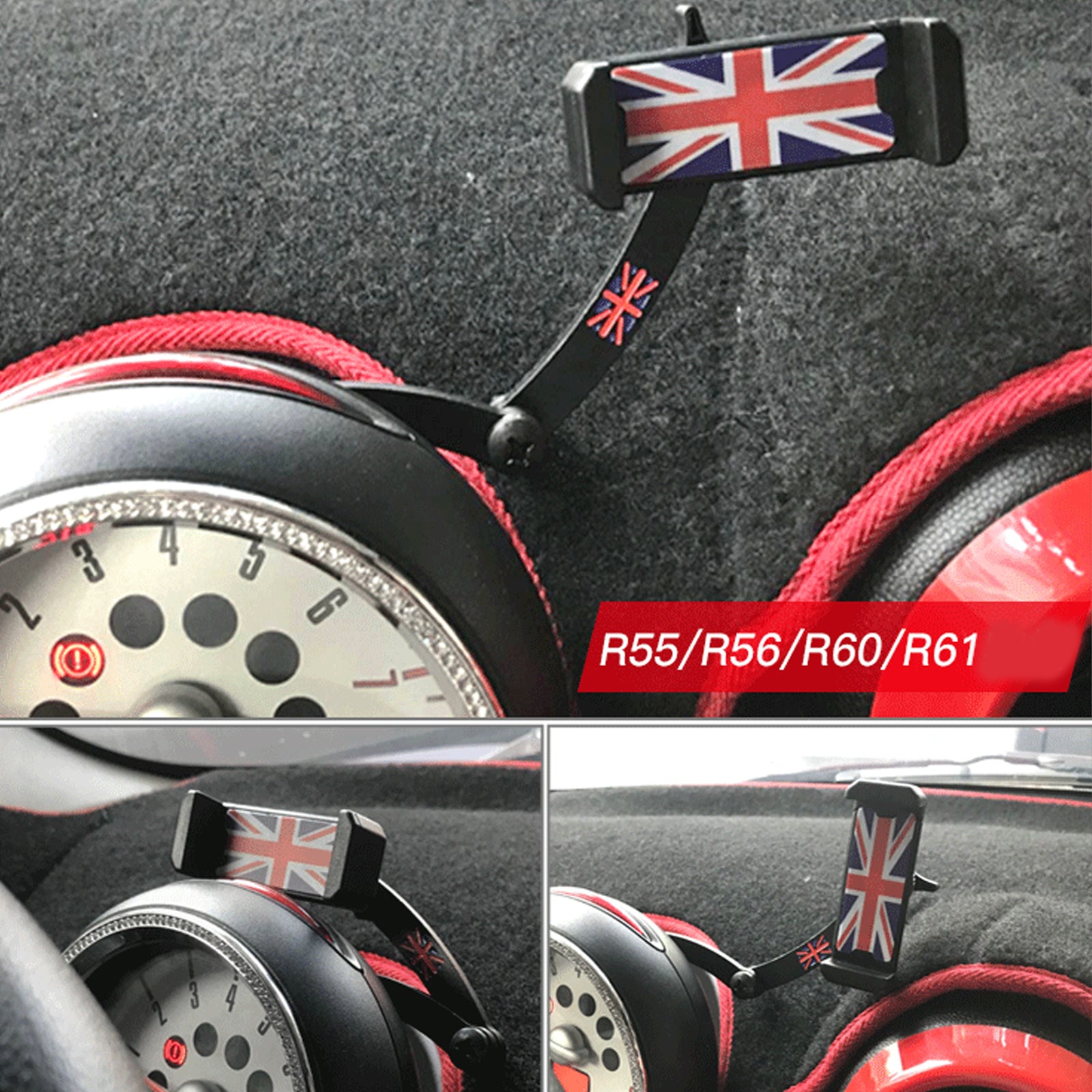 Mini Cooper R55/56/57/60/61 B Union Jack Car Cell Phone Mount Folding Holder