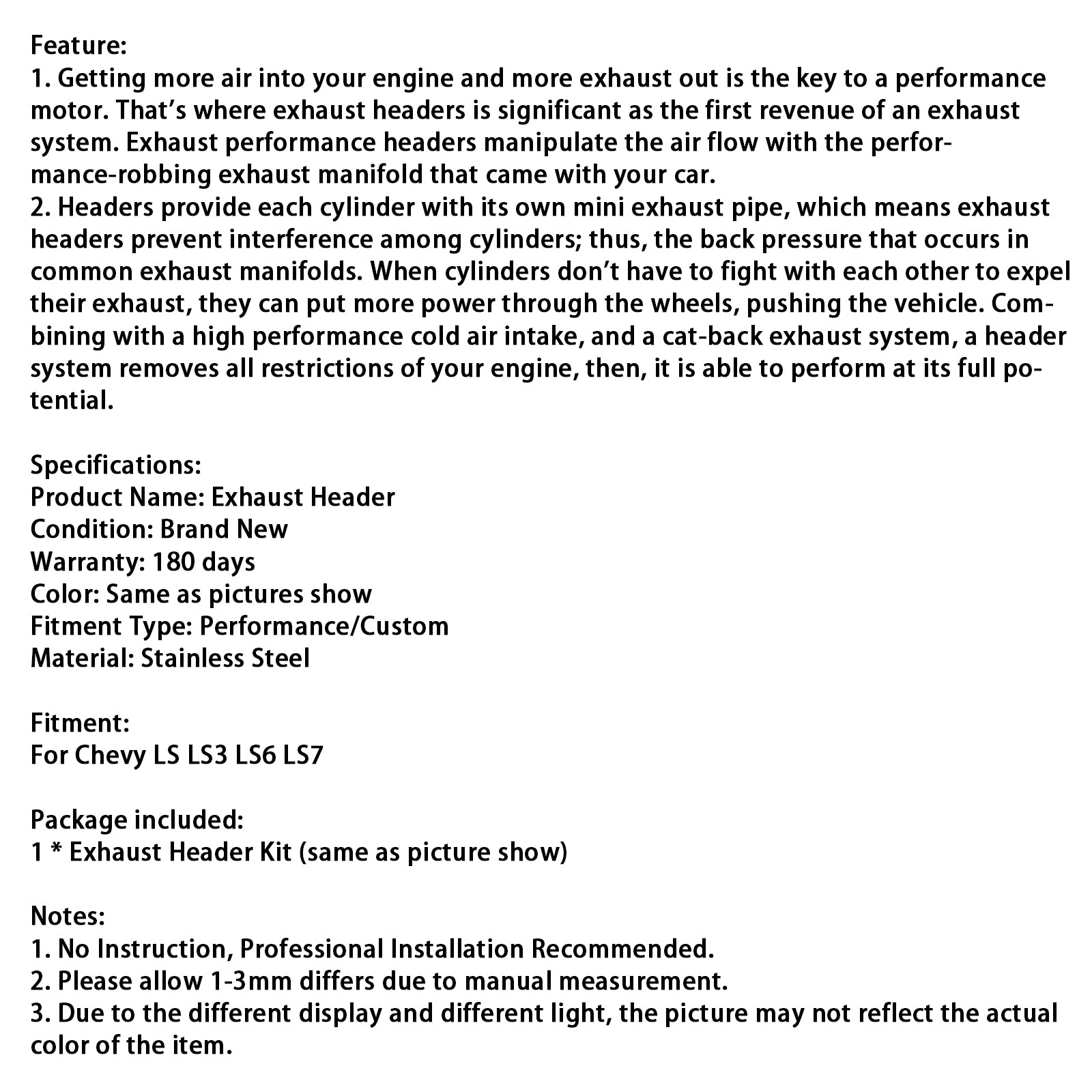 Chevy LS LS3 LS6 LS7 Exhaust Manifold Header