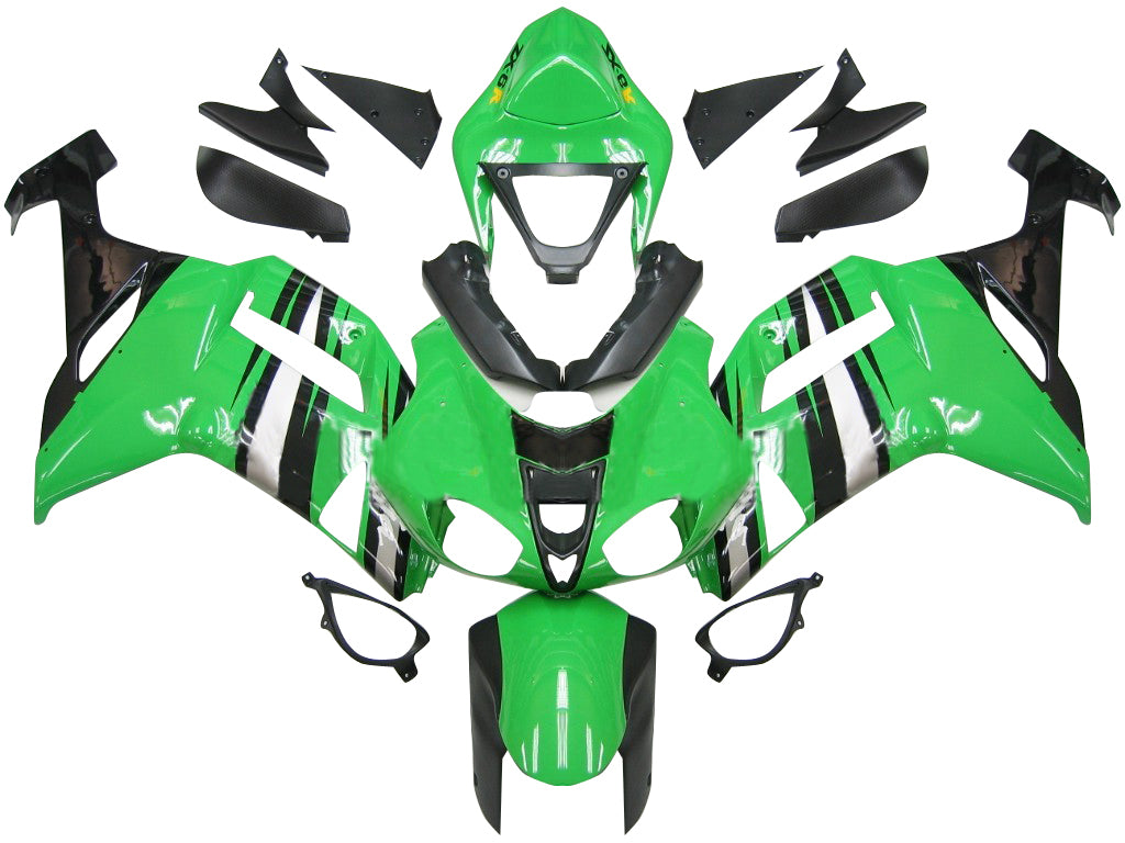 2007-2008 Kawasaki ZX6R ZX636 Fairings Green Black Silver Ninja ZX6R Racing Generic