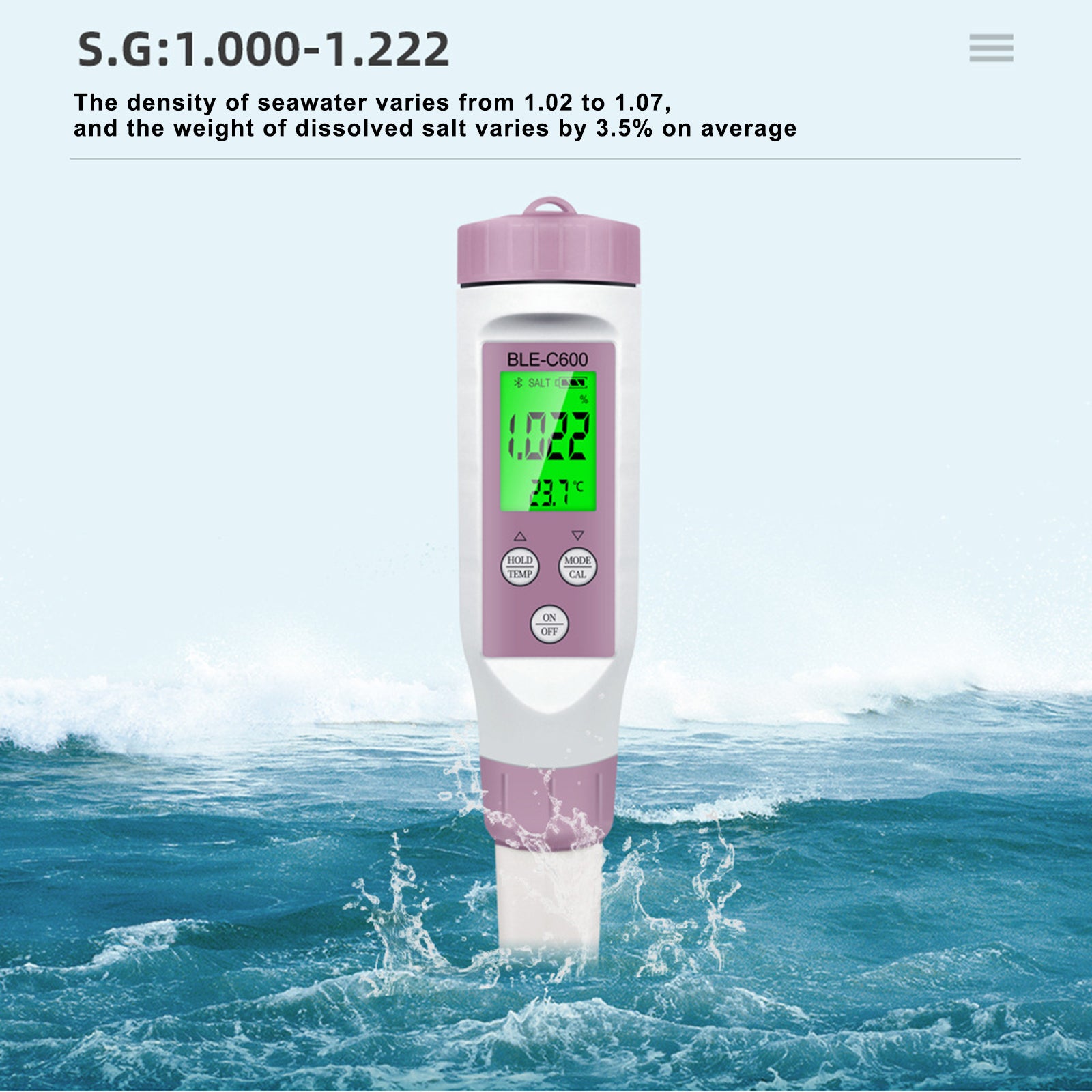 7 en 1 PH EC conductividad TDS salinidad ORP SG medidor de dientes azules medidas