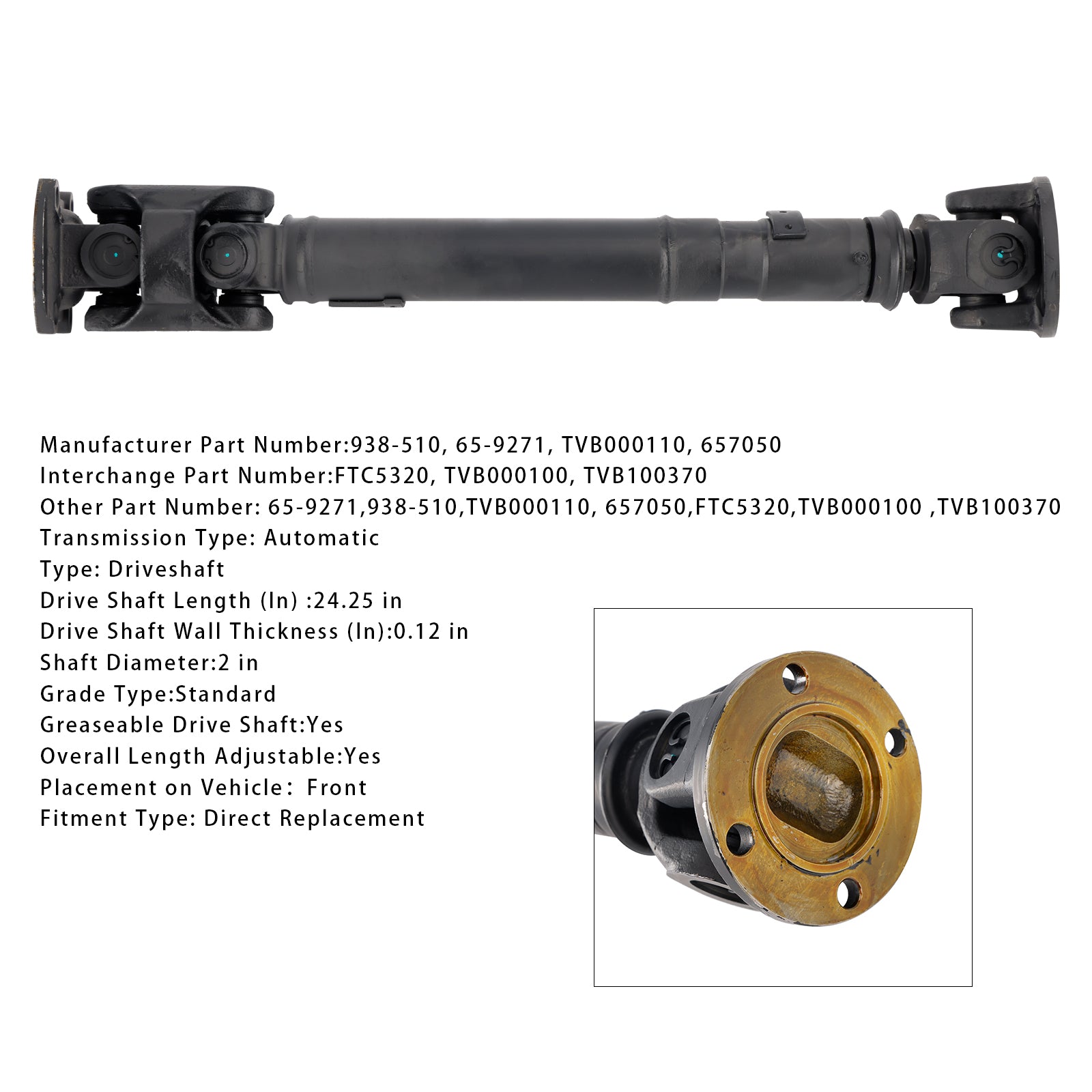 Front Driveshaft Prop Shaft TVB000100 For Land Rover Discovery 1999-2004