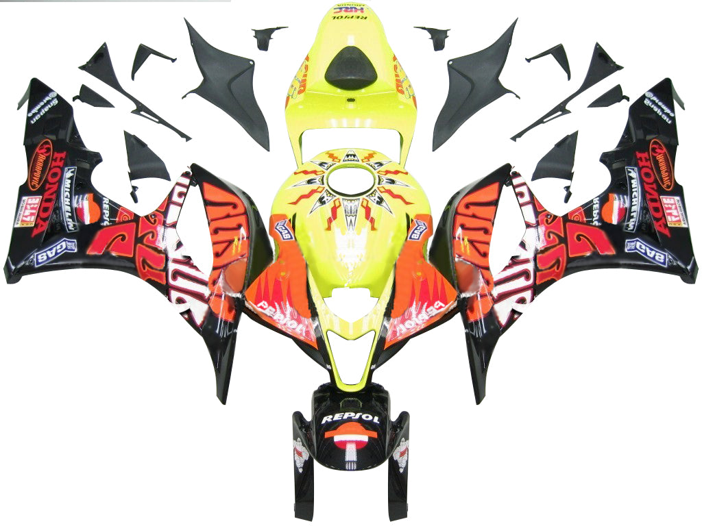 2007-2008 Honda CBR 600 RR Yellow Black Valentino Rossi Racing Fairings Generic