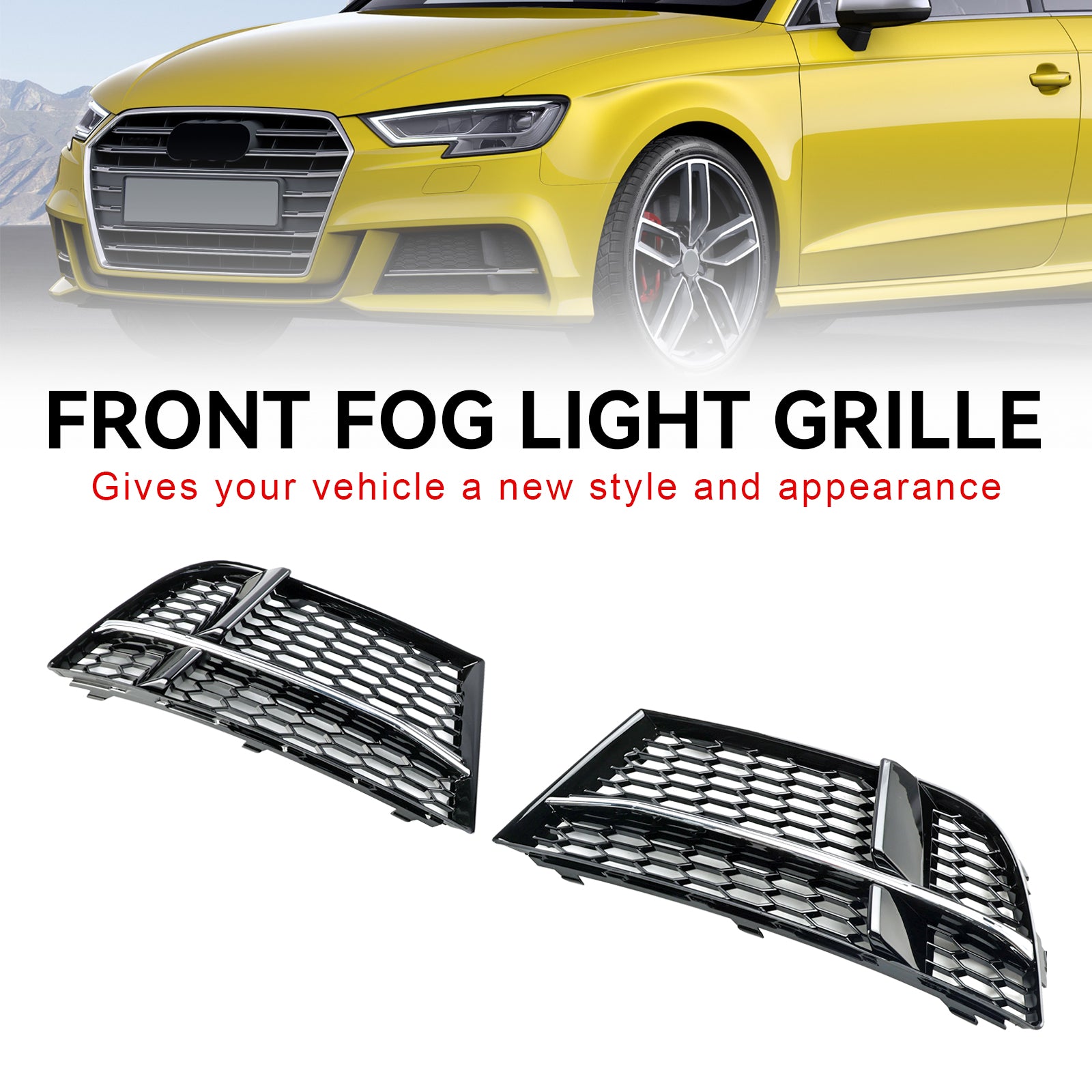 Mistlamp Cover Bezel Grill Grille Fit AUDI A3 S-LINE 2017-2019 8 V