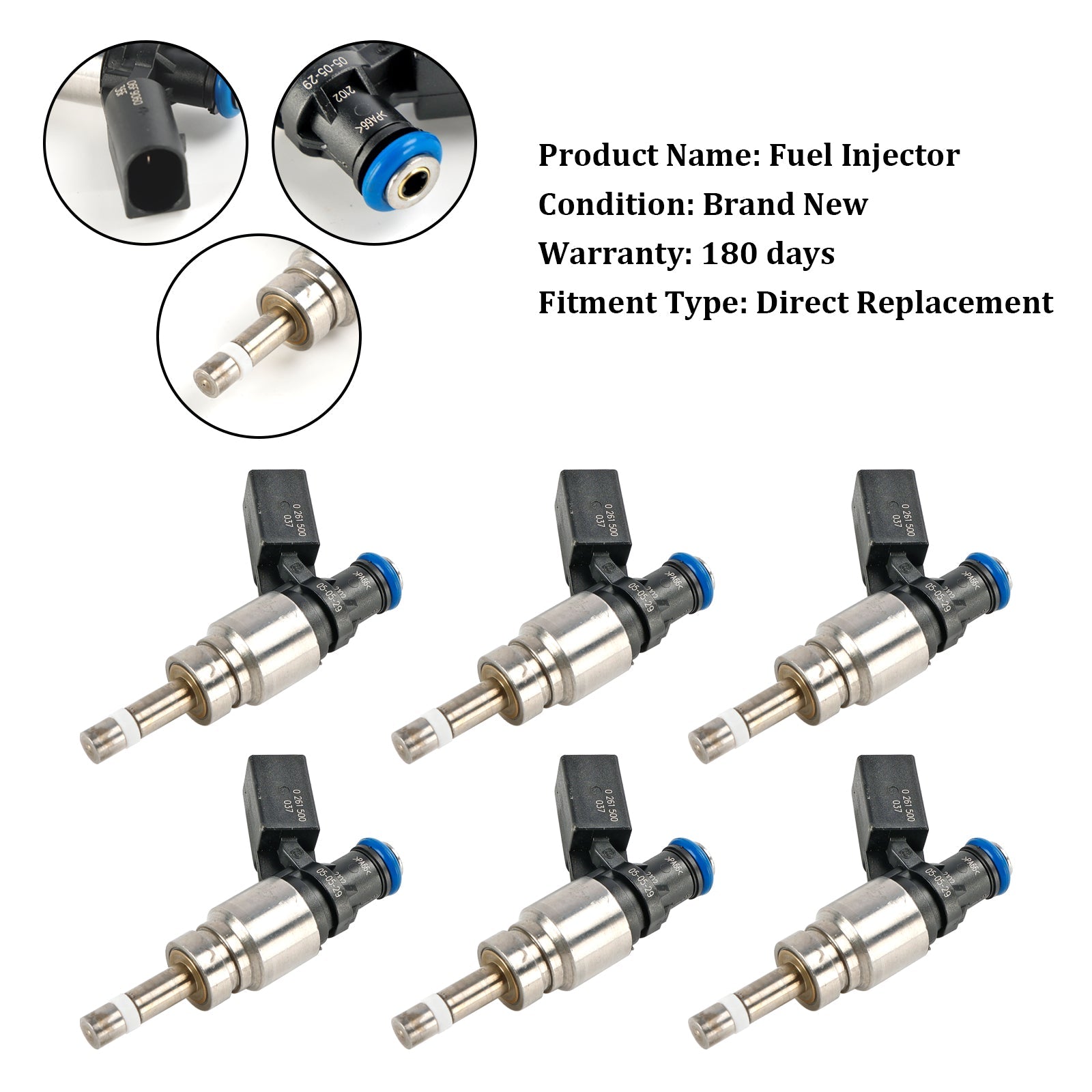 2008-2010 AUDI A5 3.2L V6 6PCS Fuel Injector 06E906036F 0261500037