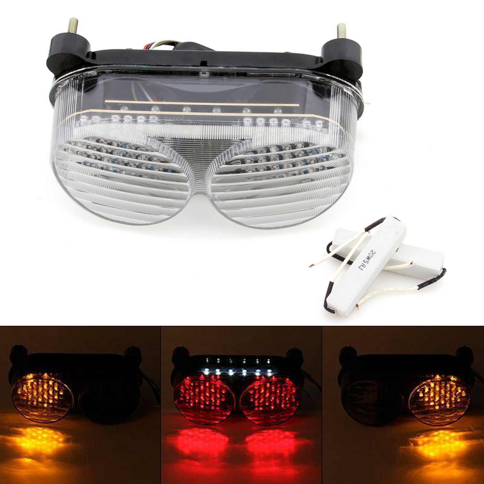 Clignotants de feu arrière LED intégrés pour Kawasaki ZX6R ZX9R ZX900 ZZR600 clair