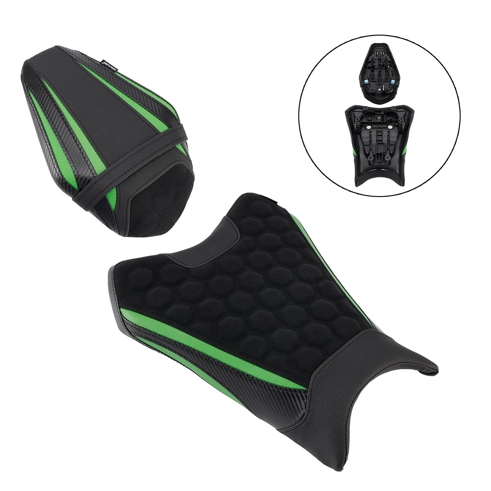 Driver&Passenger Seat Kit Rear Cushion Green For Kawasaki Zx-6R Zx 6R 19-25