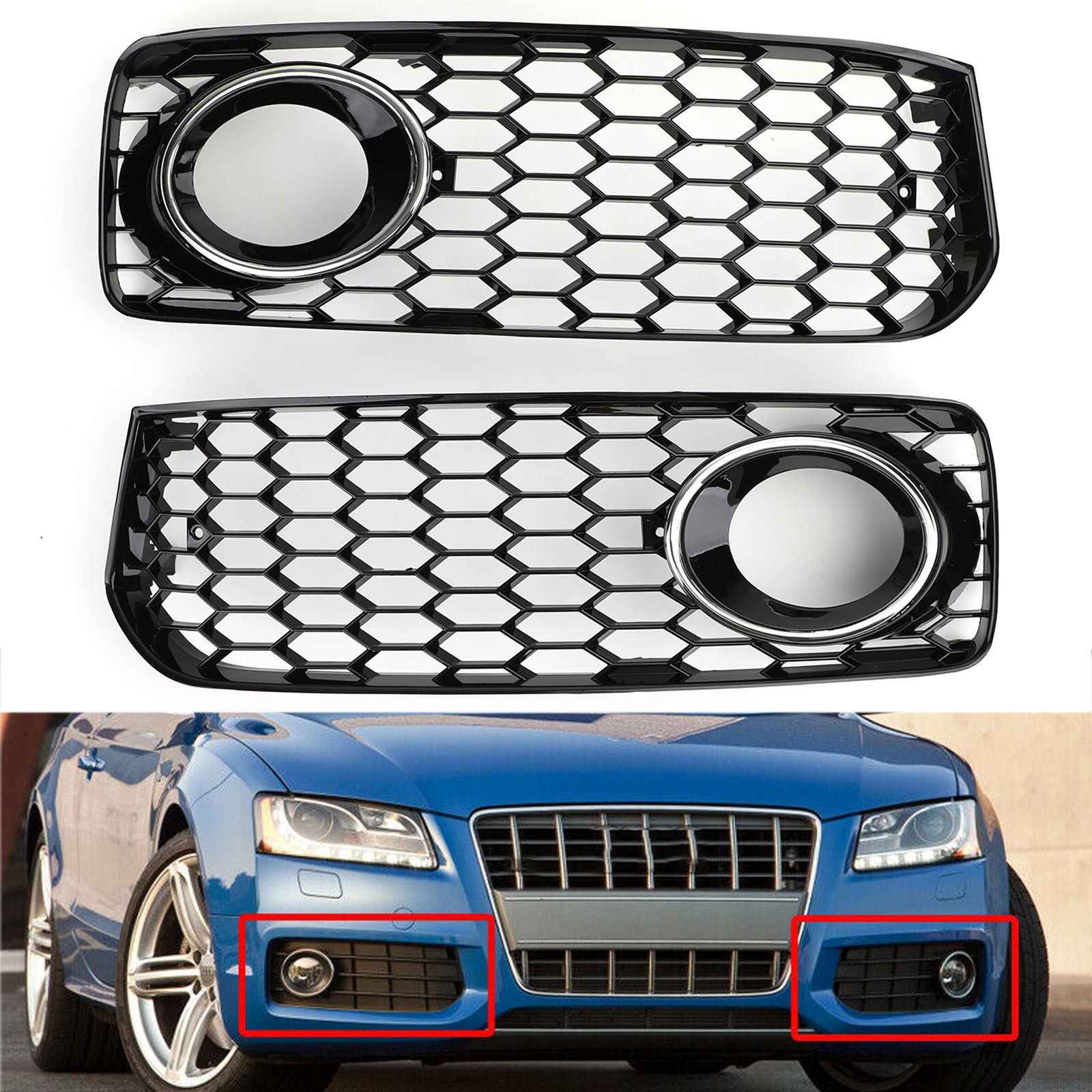 2008-2012 Audi A5 S-Line/S5 B8 RS5 Style Honeycomb Fog Light Grille Grill 8T0 807 681 B