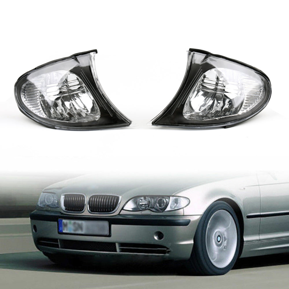 Areyourshop Corner Lights - Crystal Clear W/ Smoke Trim Fit For 02-05 BMW E46 3-Series 4Dr Euro