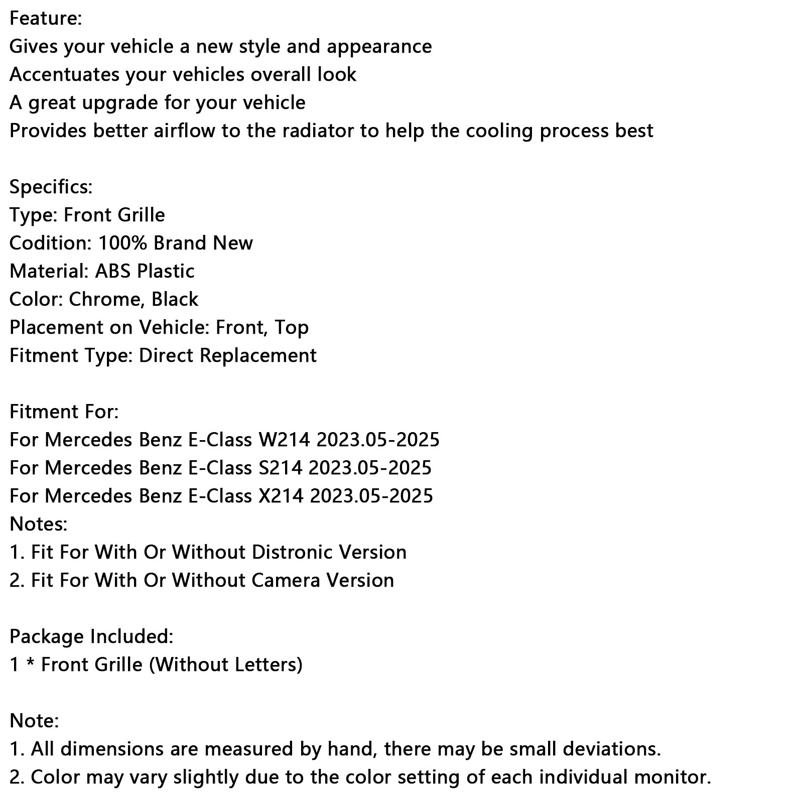 Mercedes-Benz Classe E 2024+ W214 Grade do para-choque dianteiro S214 X214