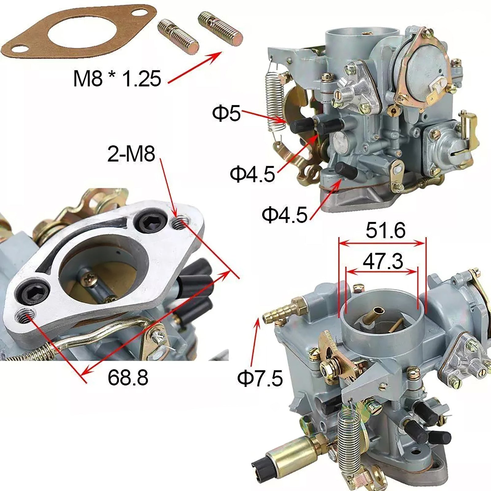 VW Kever 30/31 PICT-3 Type 1&2 Bug Bus Ghia met pakking carburateur 113129029A 30/31PICT 113-129-029A