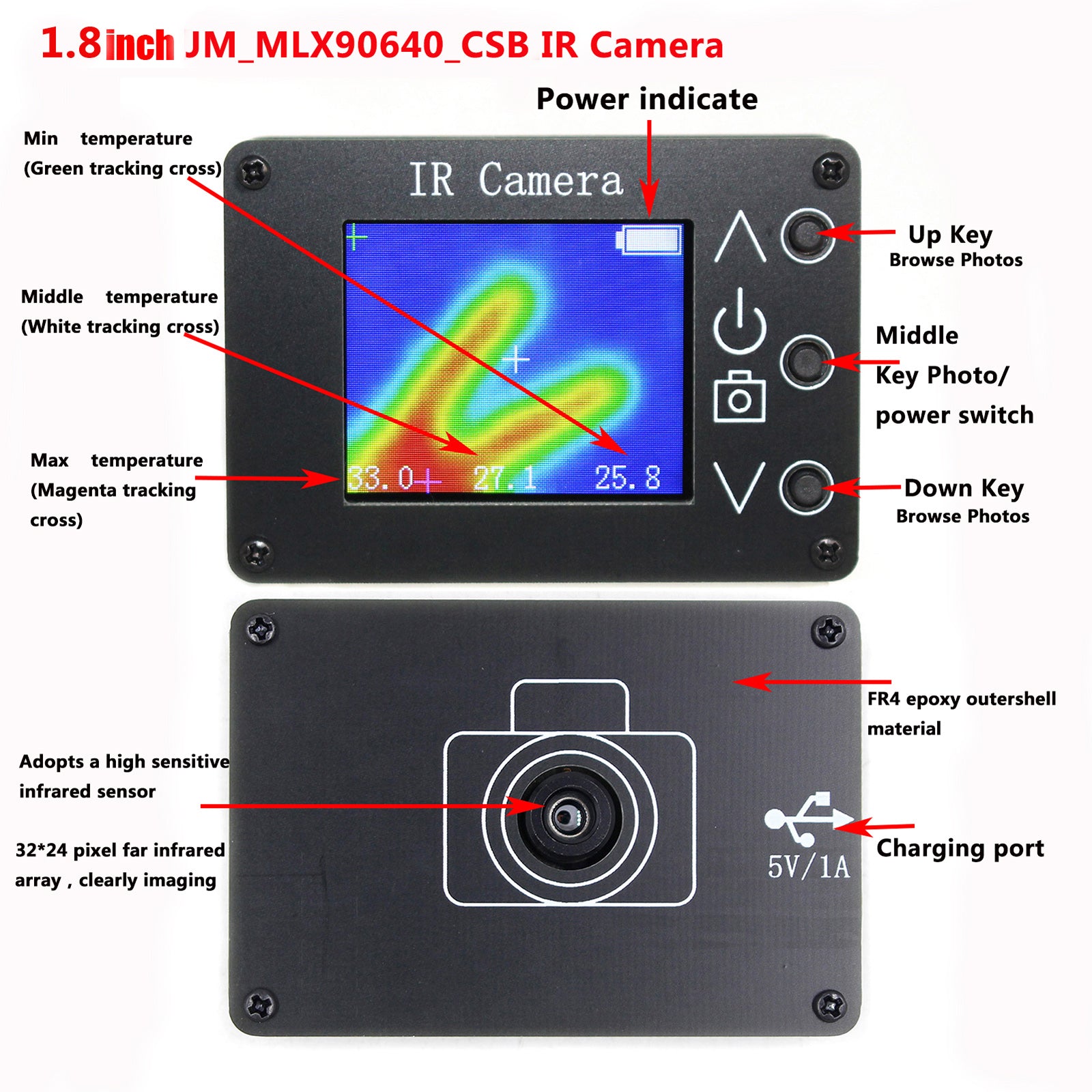 MLX90640 32x24 Digital Infrared Thermal Imager Thermal Imager W/1.8" TFT Display