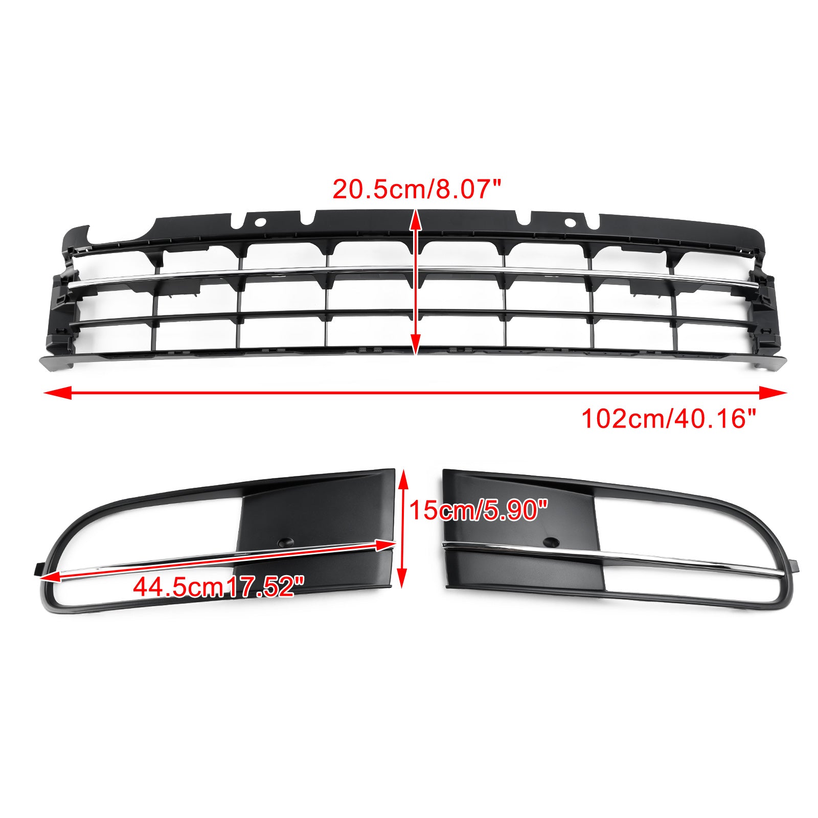 VW Beetle 2012-2016 con rejilla inferior para parachoques delantero + parrilla de luz antiniebla cromada