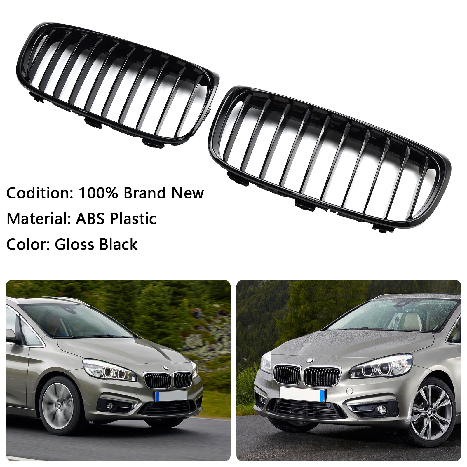 Gloss Black Front Grill Grill Fit BMW 2 Series Gran Tourer F45 F46 2015-2018