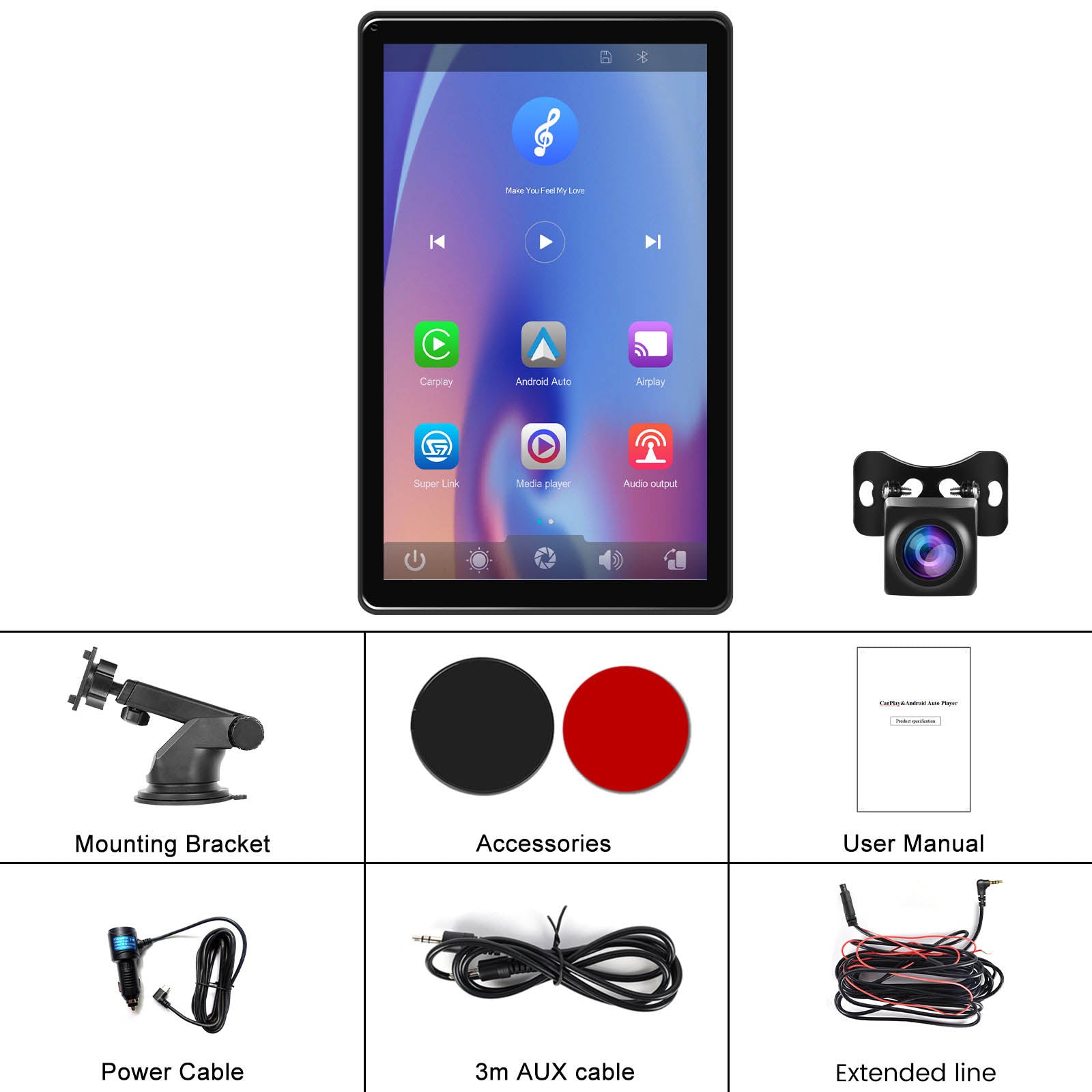 8" Touchscreen Apple CarPlay Android Auto Horizontaal Verticaal Schakelen Weergave