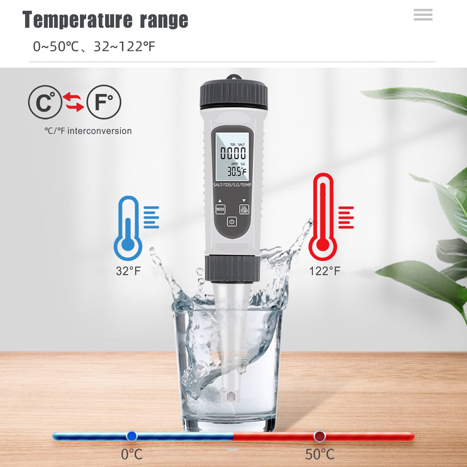 4In1 EC/S.G/TEMP/Zoutgehaltemeter Digitale waterkwaliteitsmonitor Tester Testtool