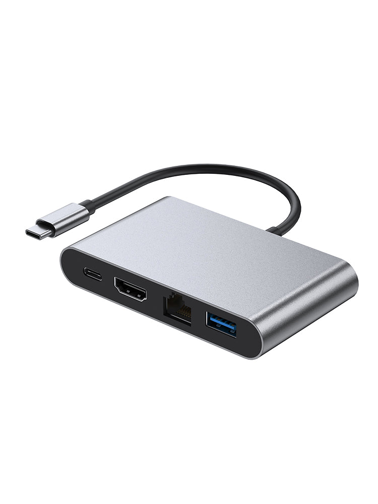 4-in-1 dockingstation TYPE-C naar RJ45 100M HDMI USB3.0 PD-interface voor MacBook